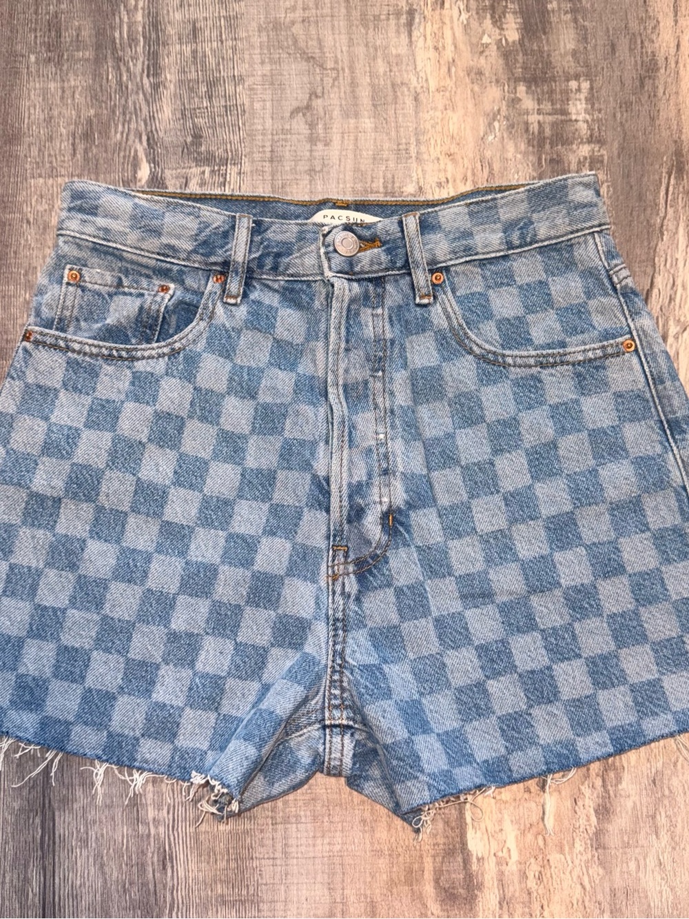 PacSun Blue Checkered Denim Shorts